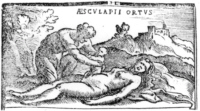 Apollo entbindet Asclepios per Kaiserschnitt von seiner Mutter Coronis,Alessandro Benedetti 1549
